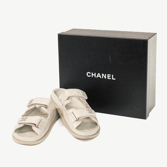 Chanel Light-Grey Lambskin Quilted CC Chain Velcro Dad Sandals - Picture 13 of 13